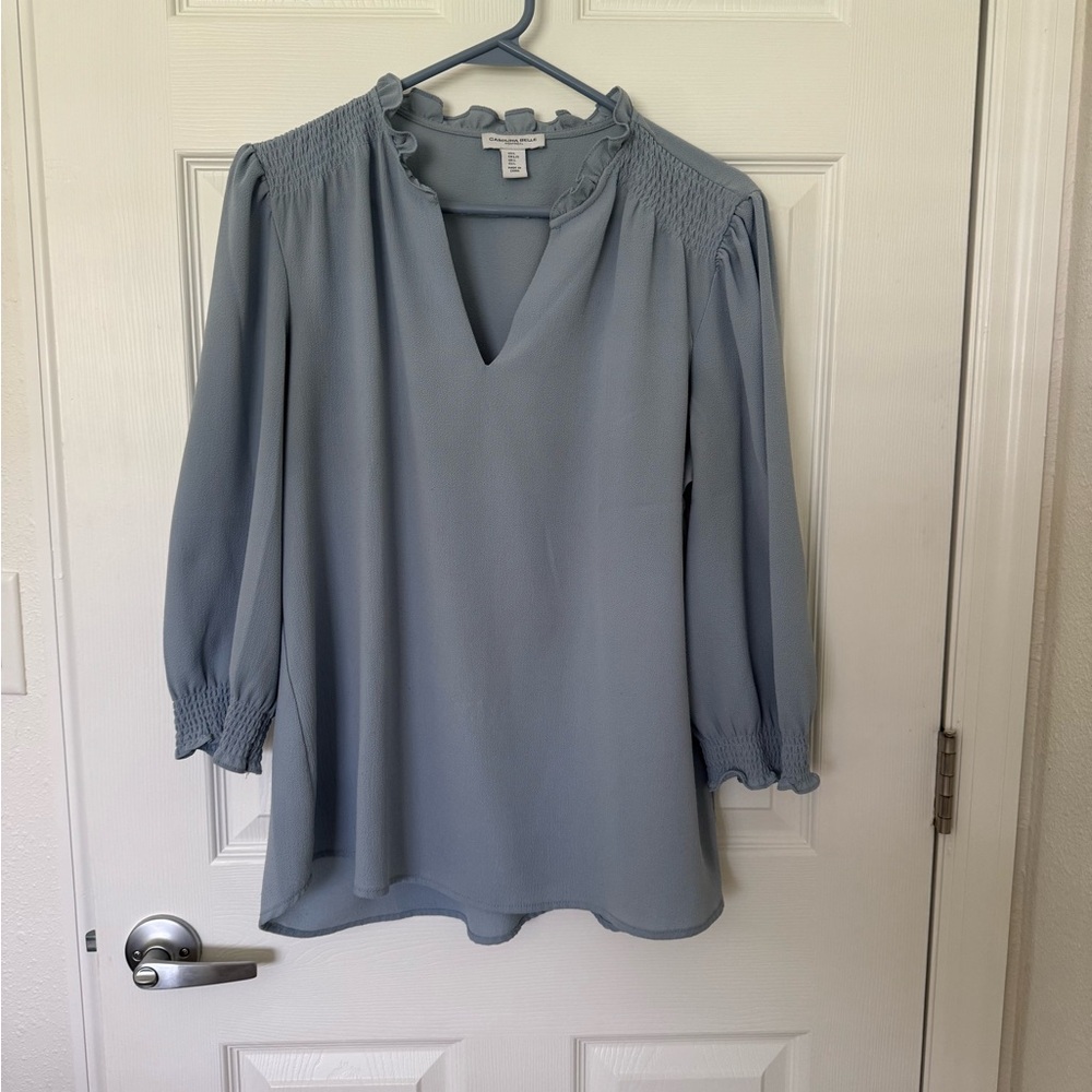 Carolina Belle Light Blue V-Neck Blouse
